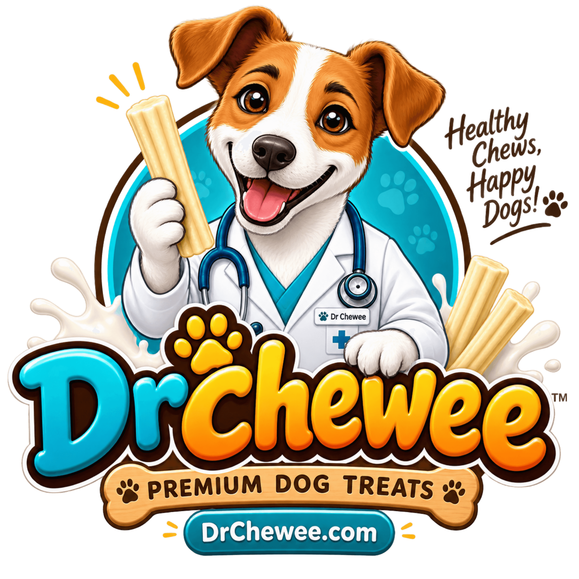 Dr Chewee mascot holding a dog chew